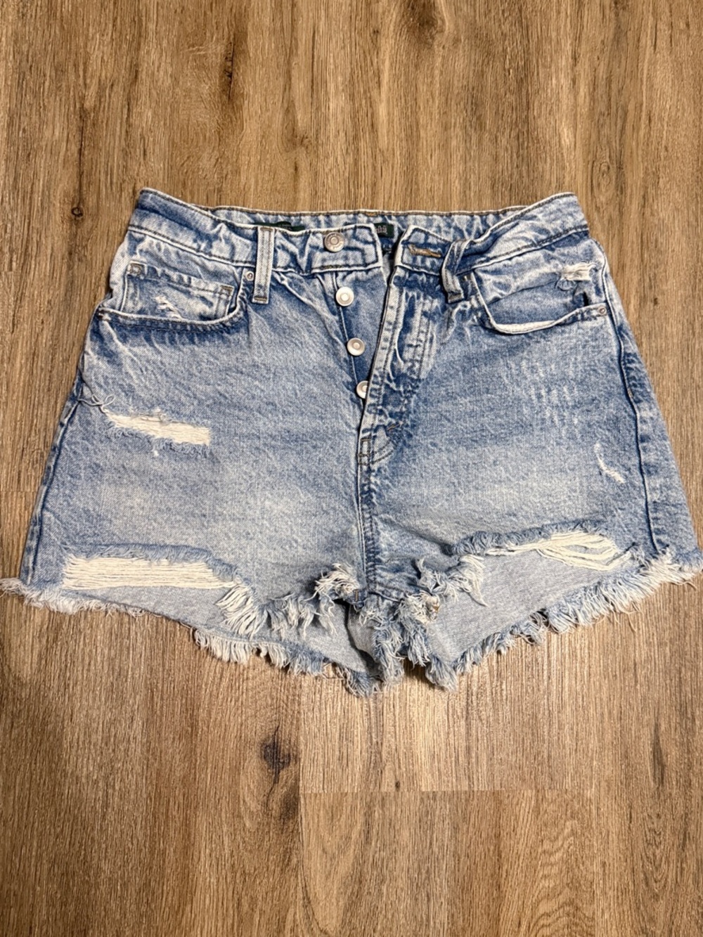 wild fable Light Blue High-Waist Distressed Denim Shorts